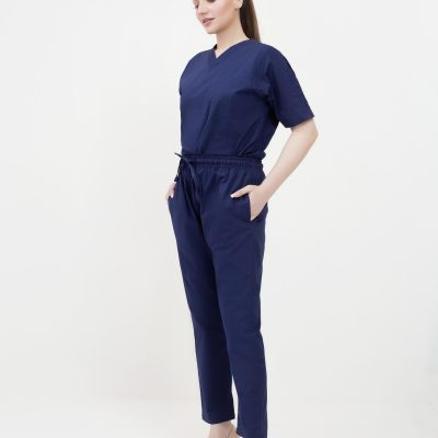 100% KT cotton navy blue scrub set side view