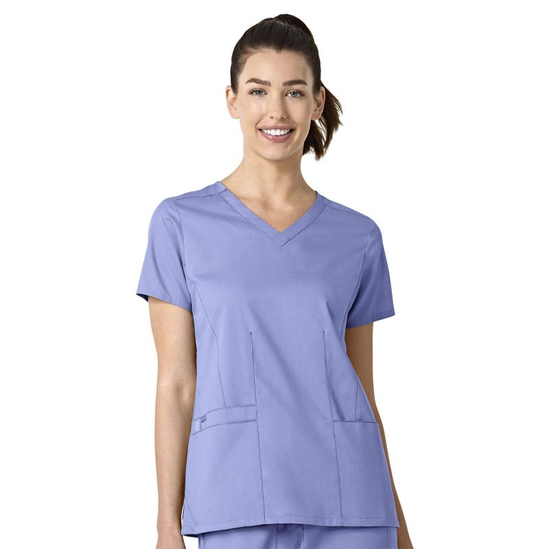 Microfiber Stretch Women’s Scrub Top – Front Open V-Neck with Snap Buttons Half Sleeve & 2 Pockets