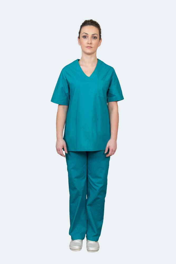 Stretchable V-Neck Women`s Scrub Top with 1 Pocket – Solid Half Sleeve