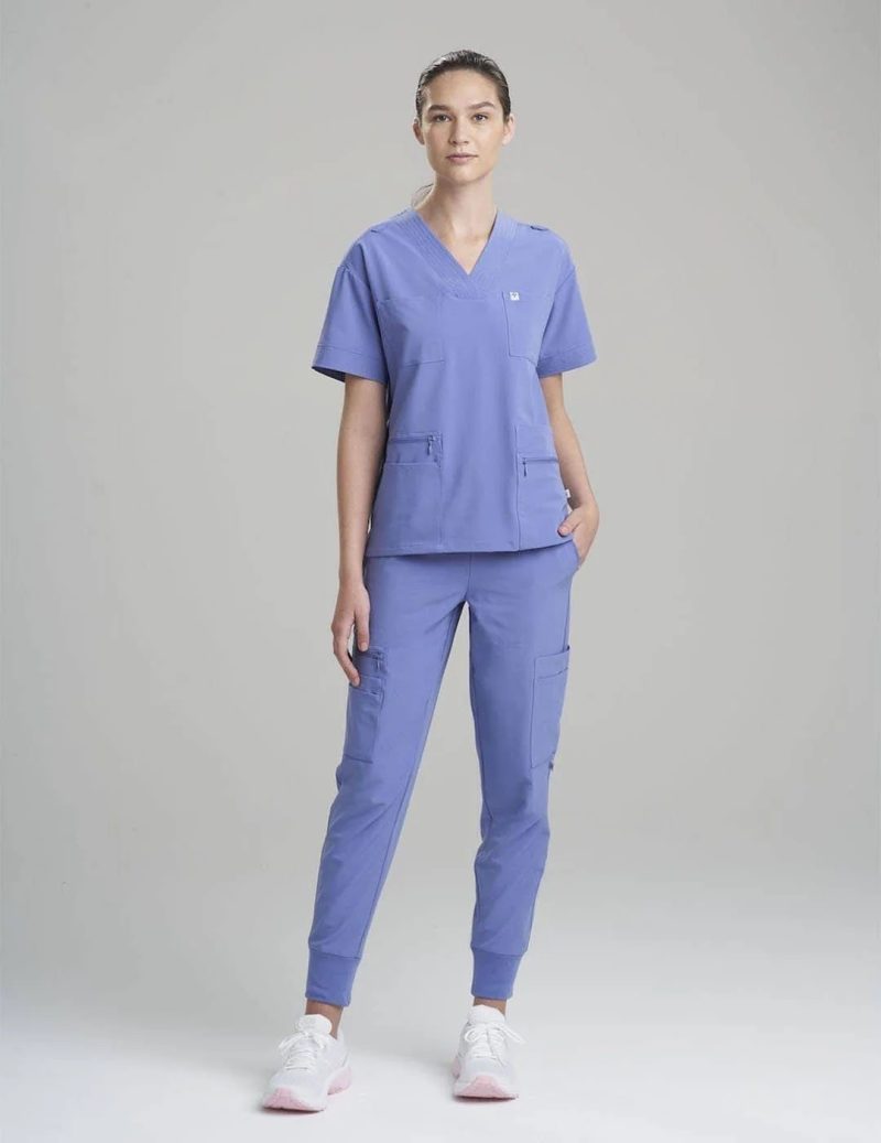 Stretchable V-Neck Women’s Scrub Top – 2 Pocket Design with Pencil Pocket