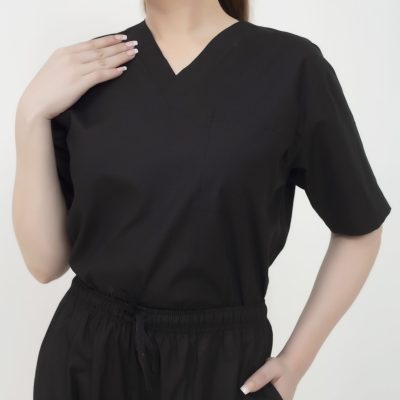 100% polyester black scrub trouser front view
